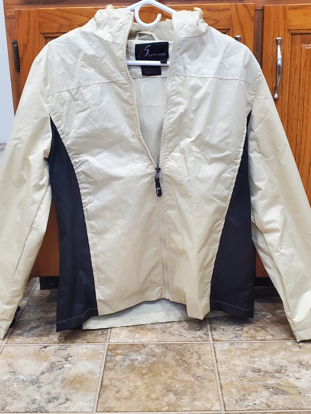Men’s Hooded Two-Tone Windbreaker Jacket - Cream & Black
